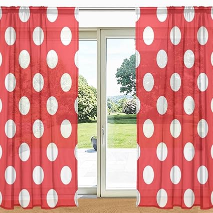 Mydaily Classic Red And White Polka Dot Printed Sheer Window And