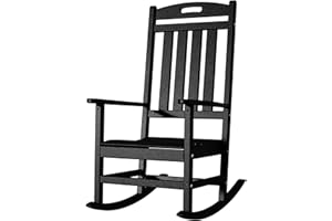 Adiromoti Outdoor Rocking Chair, All-Weather Resistant Poly Lumber Rocker Chair Outdoor, High Back Plastic Patio Rocking Chairs for Outside Porch Rocker Garden Lawn, Black