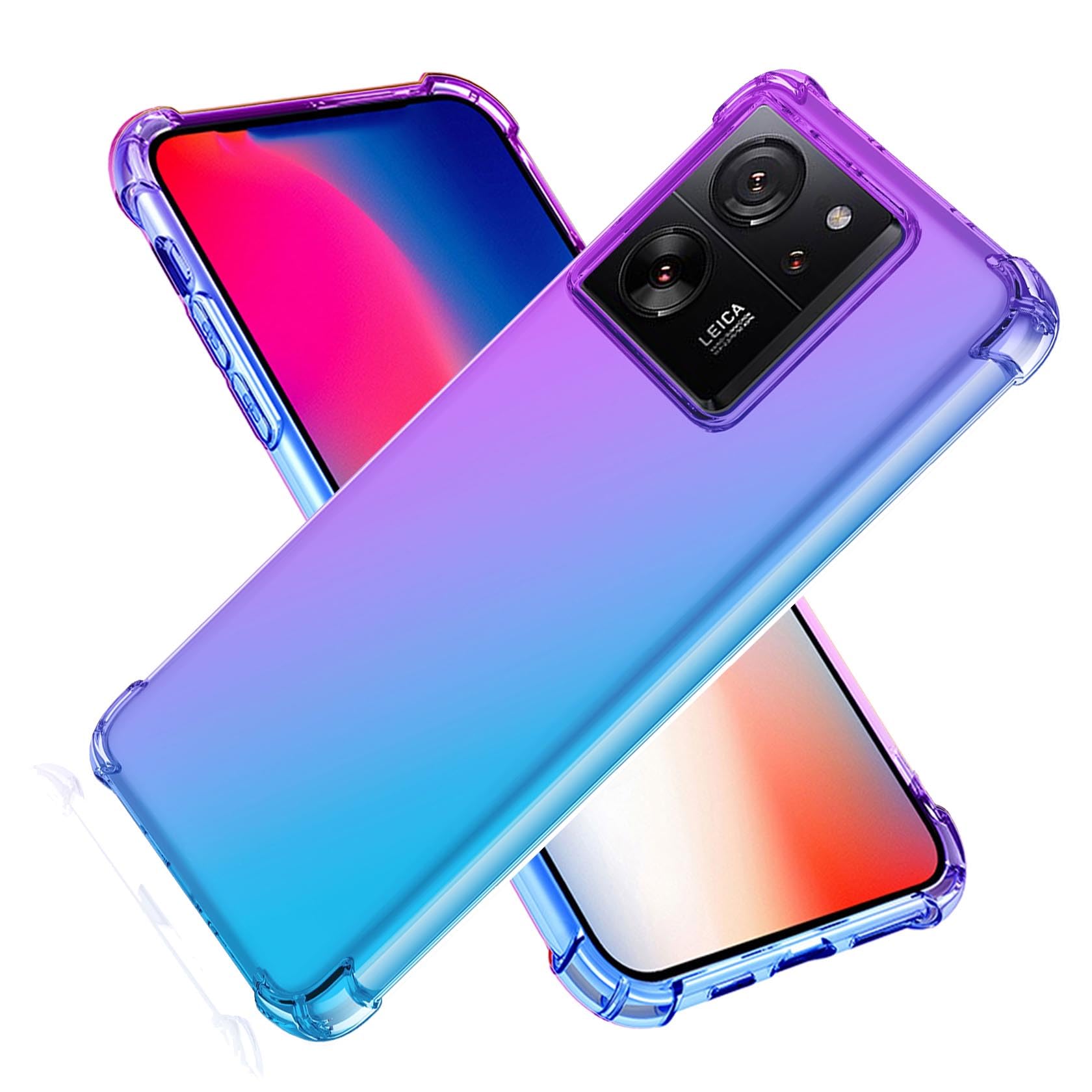 SEAHAI Case for Xiaomi Mi 13T 5G / Mi 13T Pro 5G, Gradient Color Ultra-Slim Crystal Transparent Cover Clear Back [Anti-Yellow] Soft TPU Silicone Shockproof Bumper Cover, Purple/Blue