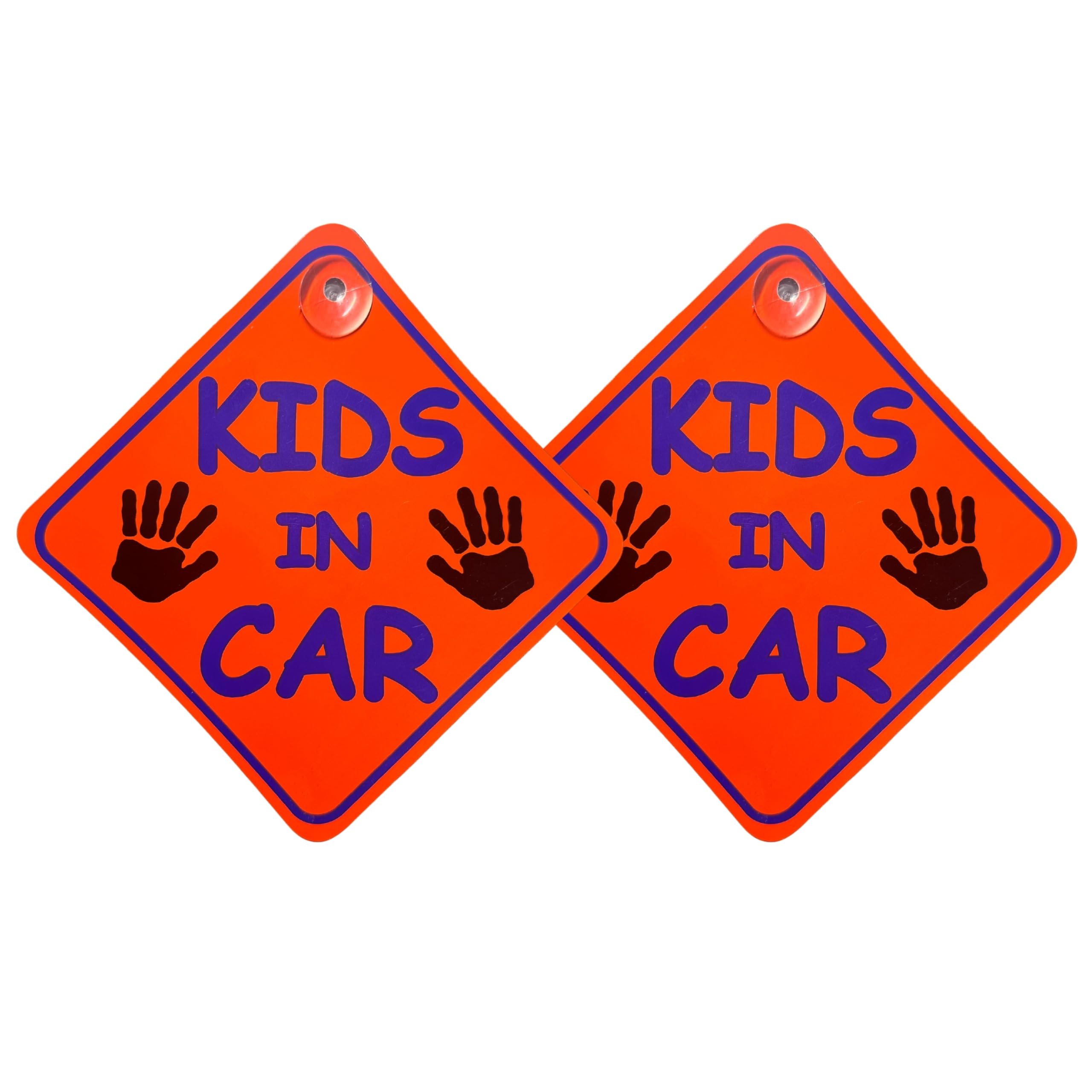 Tek Automotive Kids on Board Car Sticker Sign – Twin Pack, Visible Orange, 14x14cm – Semi-Rigid Vinyl Child on Board Car Sign with Window Suckers – Car Accessories for Kids Safety