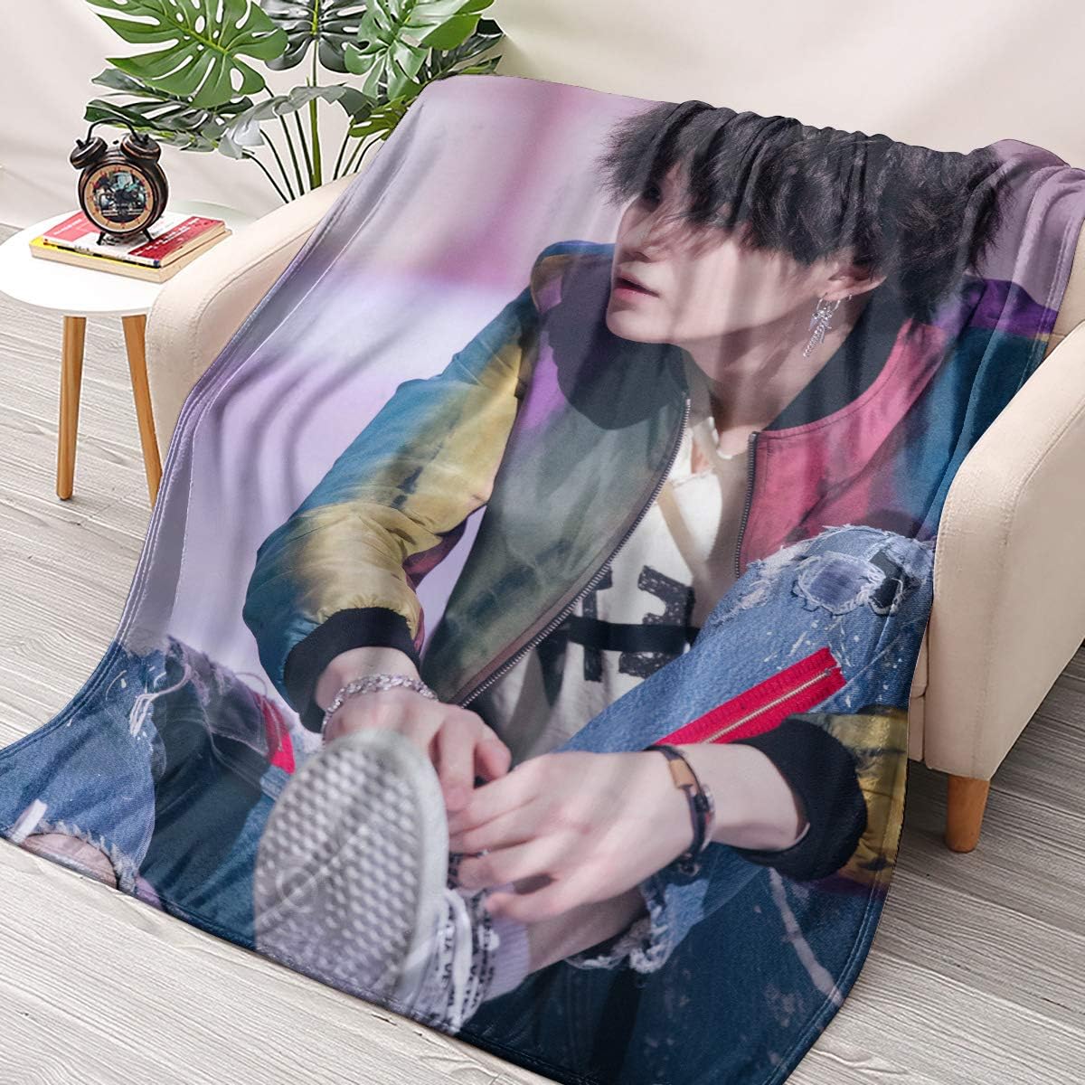 NBBZ Kpop BTS Suga Flannel Throws Blankets Couch Sofa Fuzzy Blanket for Traveling Camping Home (40" x 59" / 100cm x 150cm)