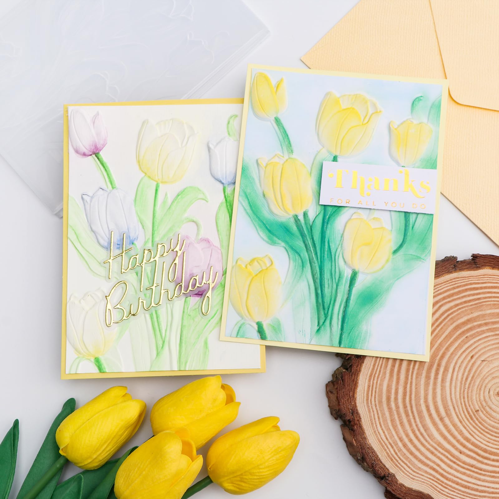 BAOFALI 3D Flowers Theme Plastic Embossing Folders Tulip for DIY Scrapbooking Photo Album Card Paper Craft Decoration for Card Making,Embossing Template Paper Card Embossing Stencil