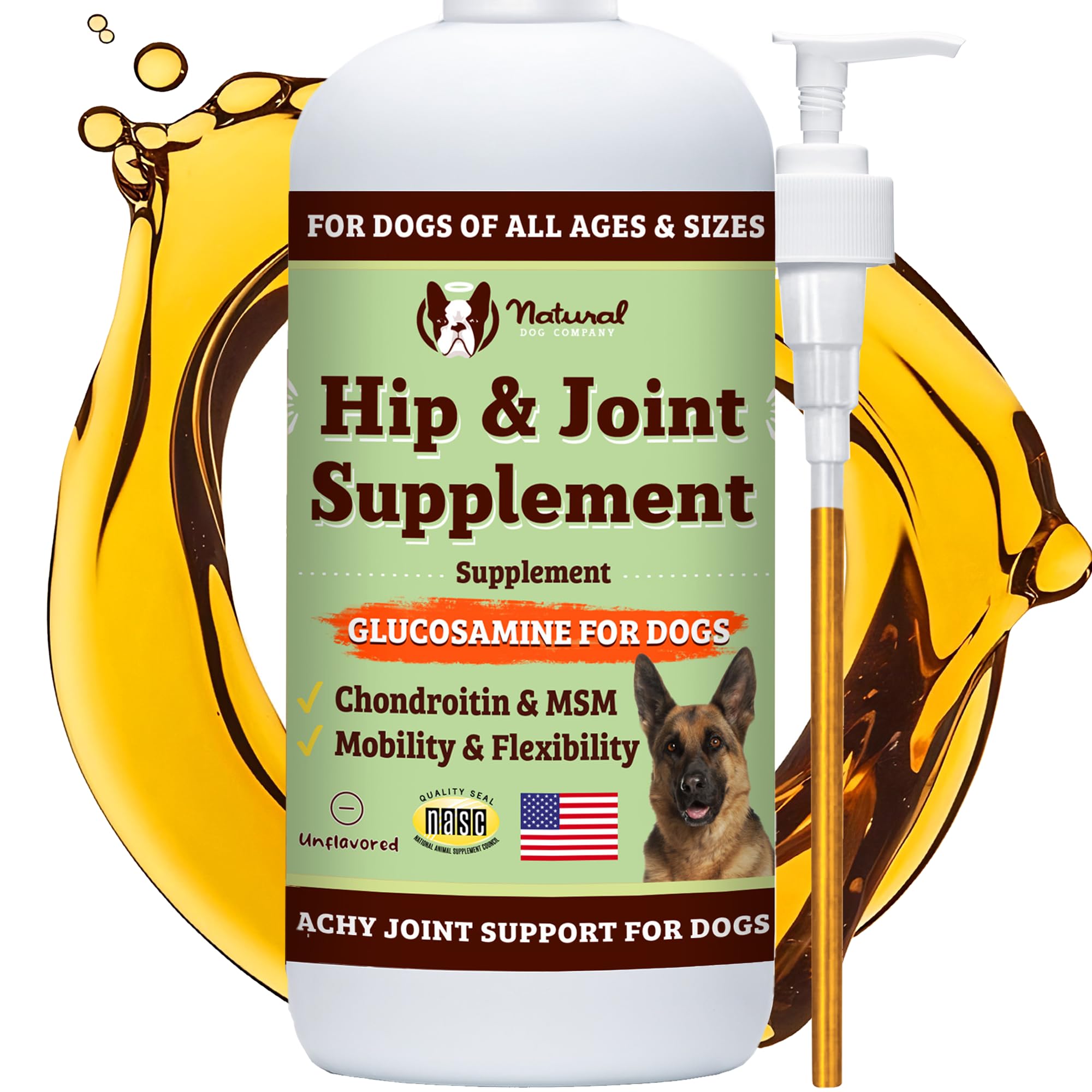 Natural Dog Company Liquid Glucosamine Supplement, Extra Strength Joint Support, Decreases Inflammation, Improves Mobility, & Alleviates Pain, All-Natural, 16 Ounces