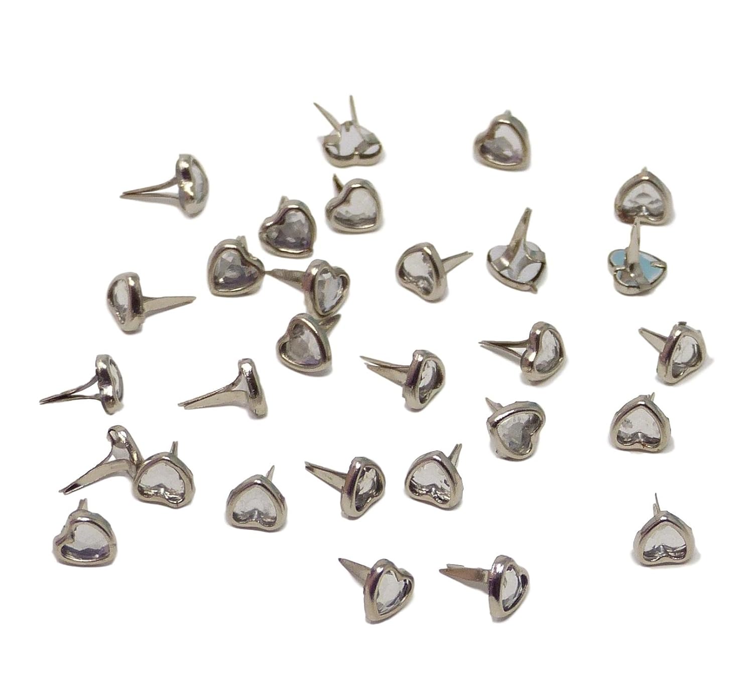 Mini Crystal Heart Brads for Crafts & Scrapbooking Silver Brads 6mm