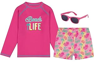 ADDIE & TATE Kids Swim Set for Girls & Boys with Long Sleeve Rash Guard, Swim Shorts, Sunglasses for Ages 3-10 Years
