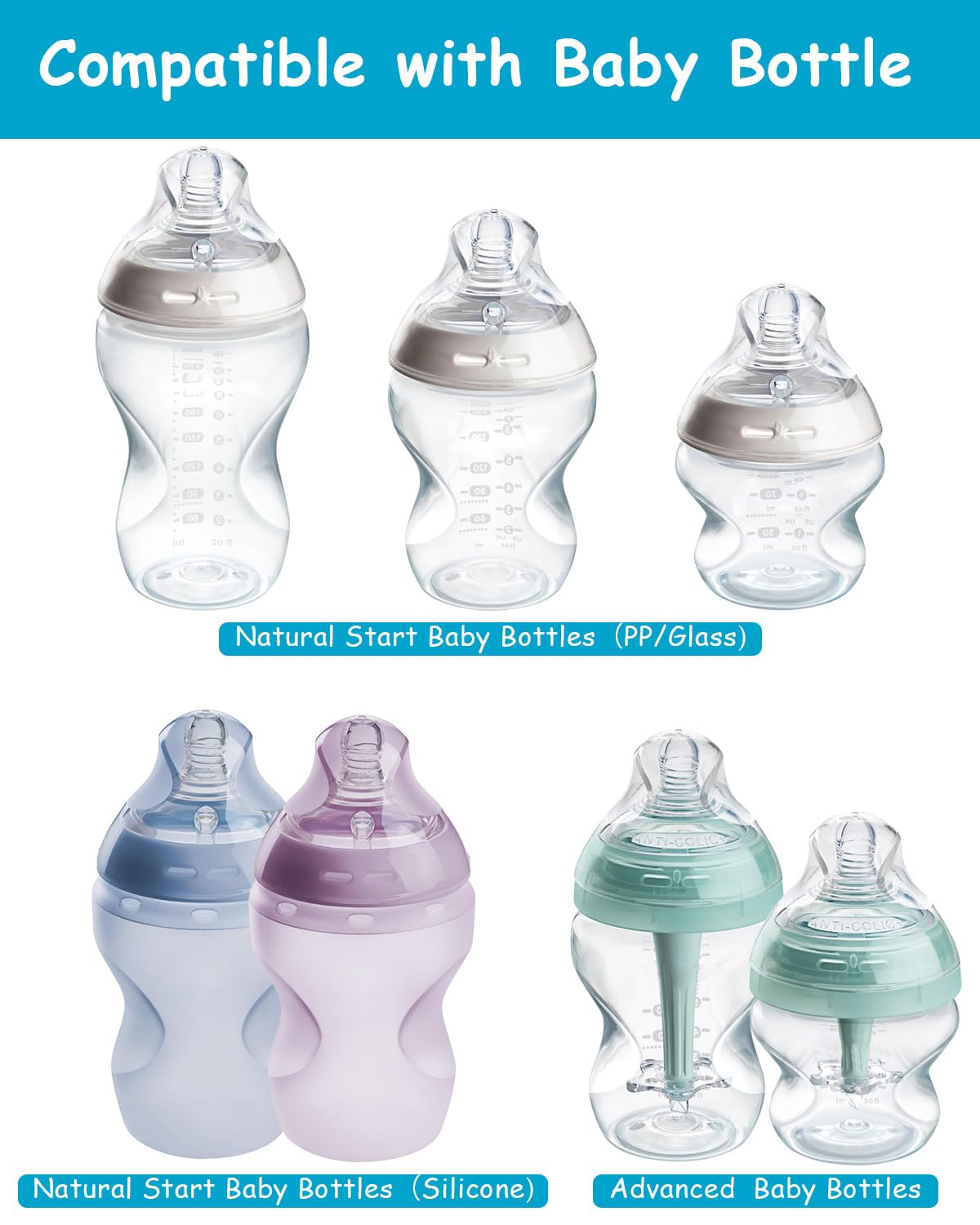 Silicone Nipple (M) for Tommee Tippee Natural Start Anti-Colic Baby Bottles, Medium Flow, 3m+, 4 Count