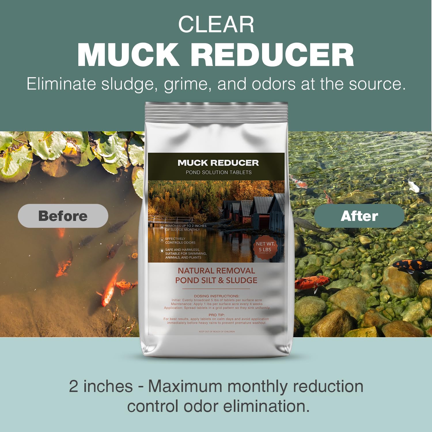Condition photo showing New/Like New for muck reducer - 5lb sludge solution tablets for ponds & lakes - treats up to 30,000 sq ft