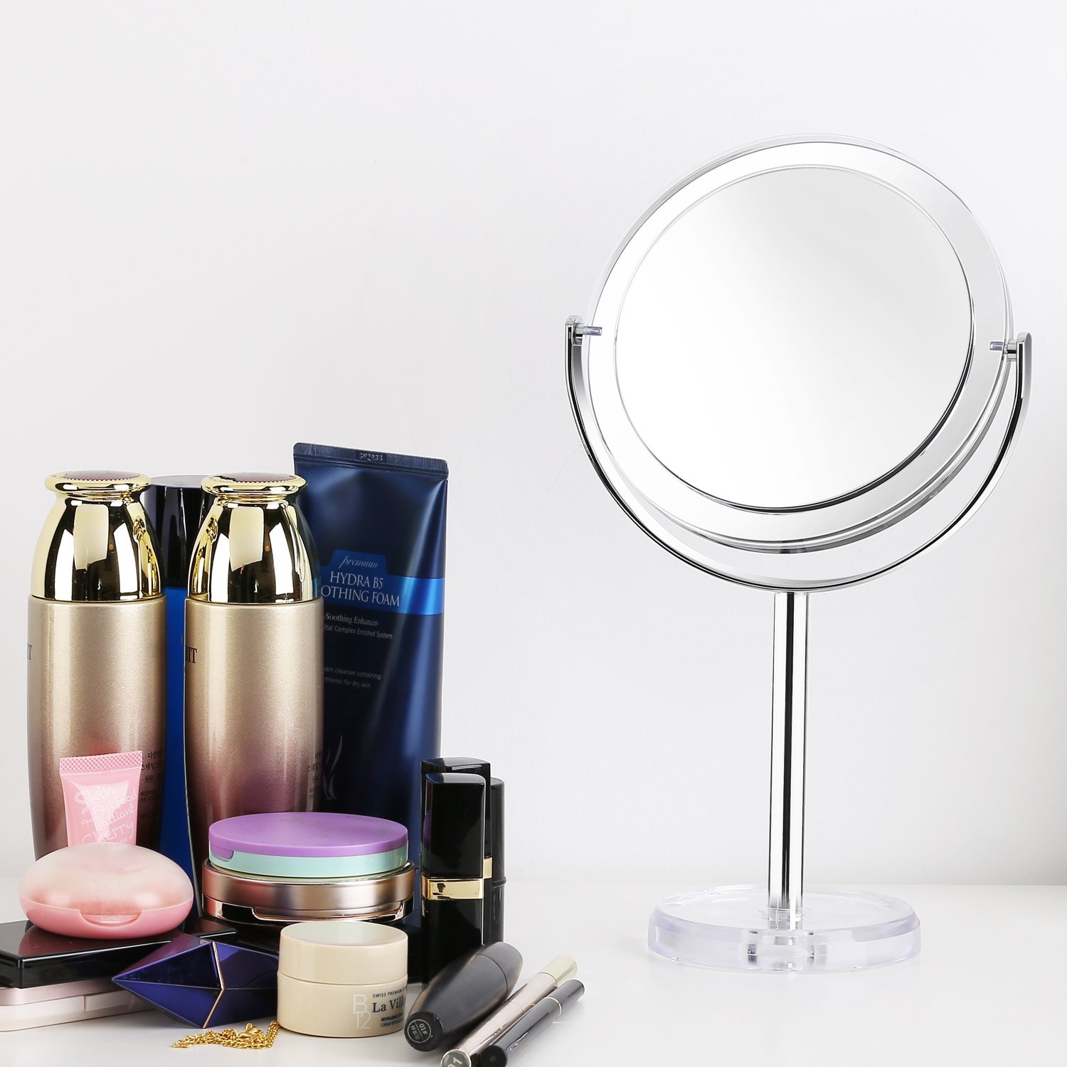 Beautifive Makeup Mirror with 1x/7x, Double Sided Vanity Mirror, 6\'\' Swivel Round Mirror with 360° Rotation, Tabletop Magnifying Mirror, Bathroom Mirror for Women and Men, Retro Style