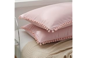 8HMOON Soft Pillow Shams Set of 2 Boho Tassel Ball Trimmed Microfiber Pillowcases Cute Breathable Queen Bed Pillowshams Envelope Design, 20x30 Inch
