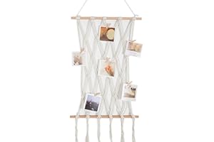 DISRACKER Hanging Photo Display Boho Macrame Wall Decor, Room Bedroom Decor, Picture Frame Collage Board with Clips Teenage Teen Girl Gifts
