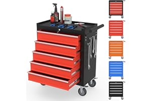 Granper 5-Drawer Tool Chest Toolbox, Rolling Tool Chest with Wheels, High Capacity Detachable Mobile Tool Storage Cabinet for Workshop, Garage, Mechanics and Repair Room(Black&Red)