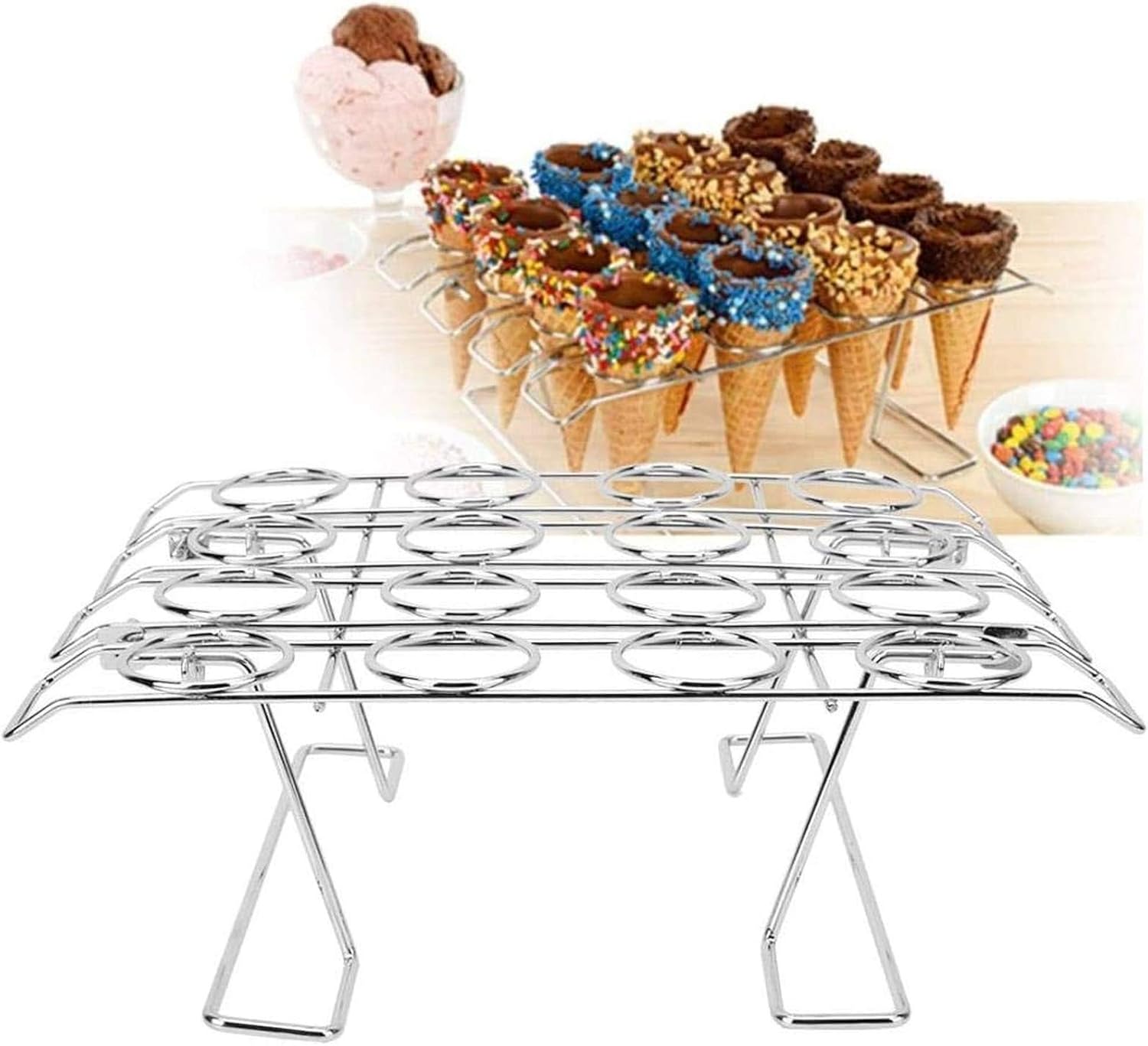 Ice Cream Cupcake Cone Baking Rack,16 Ice Cream Cone Holder,Stainless