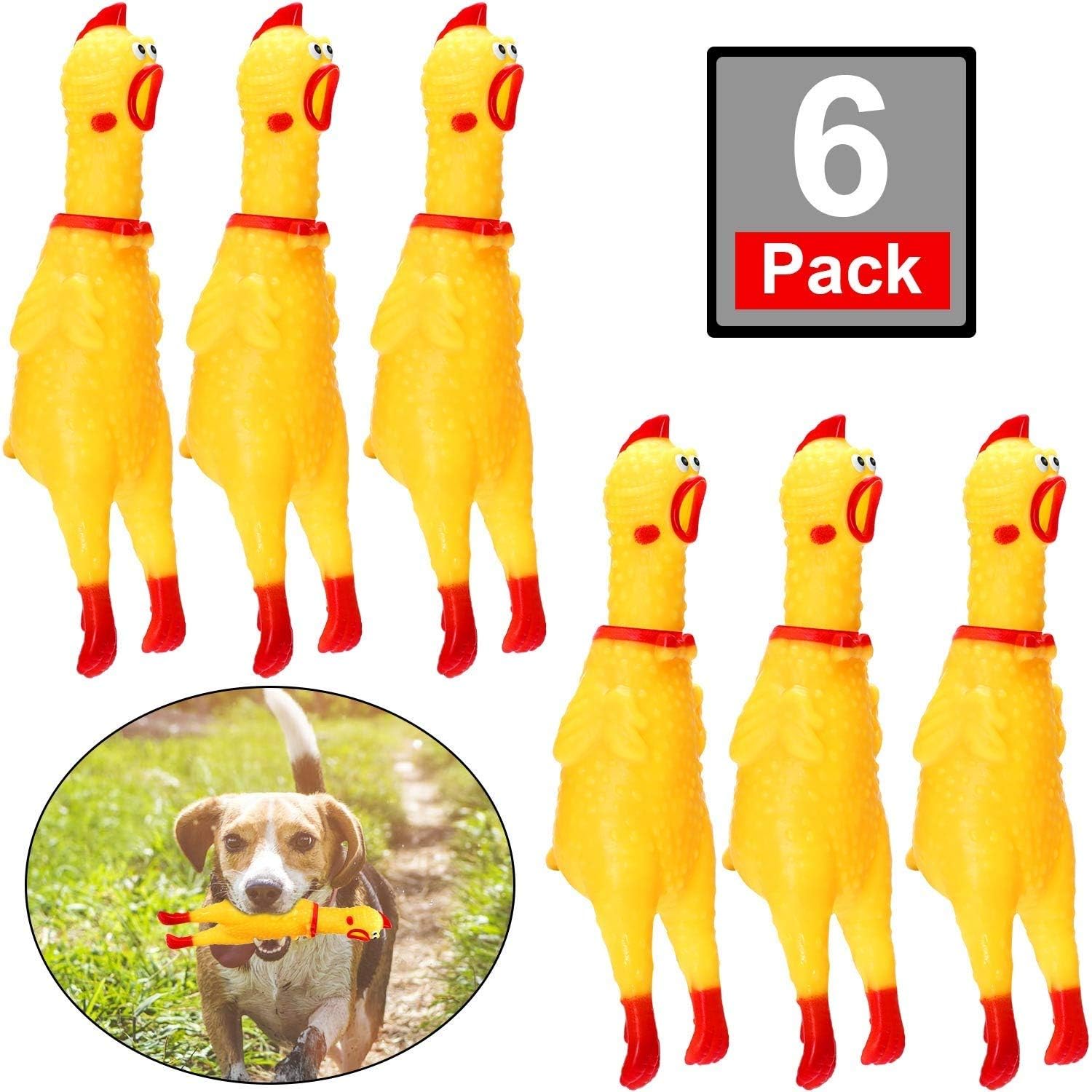 YYQIANG 6 Pack Rubber Screaming Chicken Toy Yellow Rubber Squeaking
