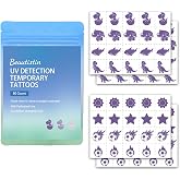 Beautistin UV Detection Temporary Tattoo Stickers, 80 Count, 8 Patterns | UV Stickers for Sunscreen, Sun Protection Reminder, Know When to re-Apply Sunscreen, 8 Patterns, Gray Before Color Change