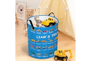 callie Personalized Truck Excavator Laundry Basket for Kids Boys, Waterproof Collapsible Laundry Hamper, Clothes Toys Storage