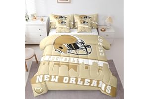 Erosebridal Football 7 Pcs Comforter Set Full Football Fans Bedding for Men American Football City Sheet Set Bed in A Bag Yellow Rugby Competition Room Decor Sports Ball Game Quilt(New Orleans)