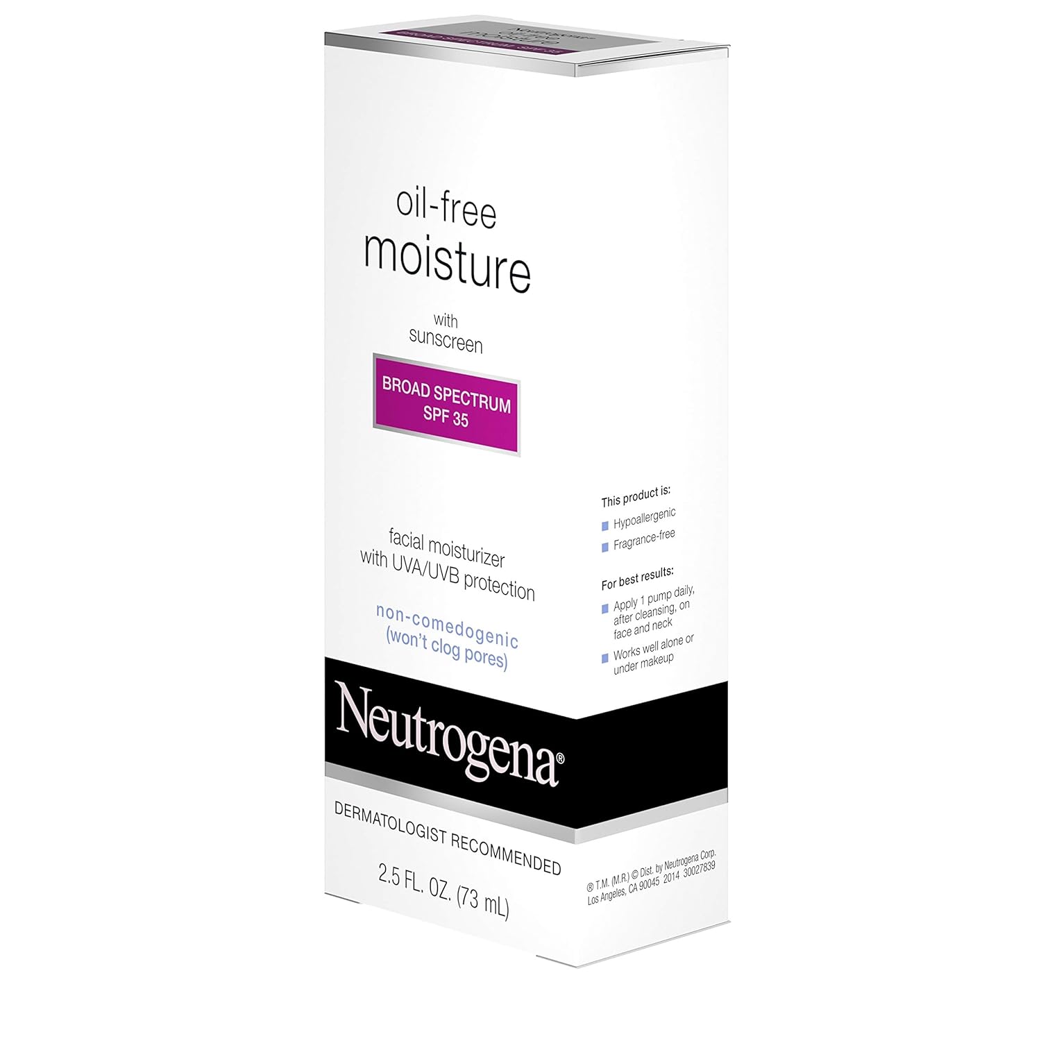 Neutrogena Oil-Free Daily Long Lasting Facial Moisturizer & Neck Cream with SPF 35 Sunscreen & Glycerin, Non-Greasy, Oil-Free & Non-Comedogenic Face Moisturizer, 2.5 fl. oz: Beauty