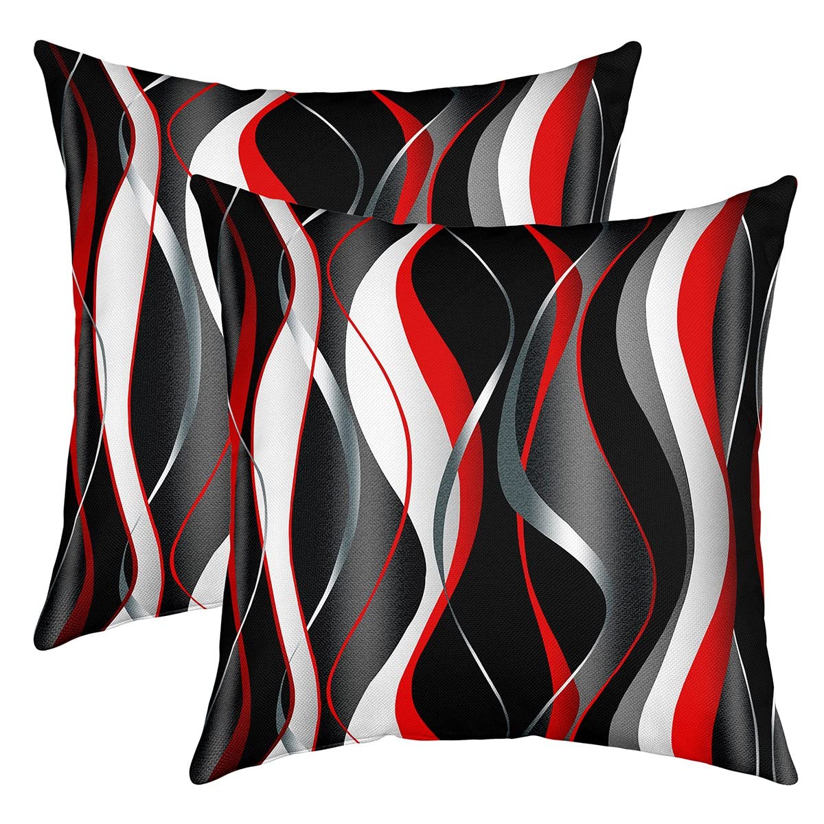 Loussiesd Geometric Throw Pillow Covers 16"x16" Set of 2 Soft White Red Black Grey Lines Cushion Covers for for Sofa Modern Abstract Art Decorative Pillowcases Outdoor Pillows Covers