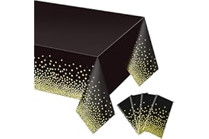Gexolenu 4 Pack Black and Gold Plastic Tablecloth for Rectangle Tables(54" x 108"), Party Table Cover for Birthday, Table Cloths for Graduation, Retirement Party Decoration, Class of 2026