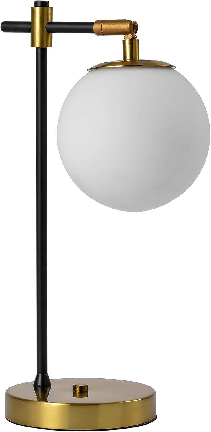 Loclgpm Brass Gold Globe Table Lamp, Mdoern Night Light with Adjustable White Globe Glass and Metal Base, Decorative Nightstand Desk Lamp for Living Room, Bedside, Bedroom, Office, Home Decor