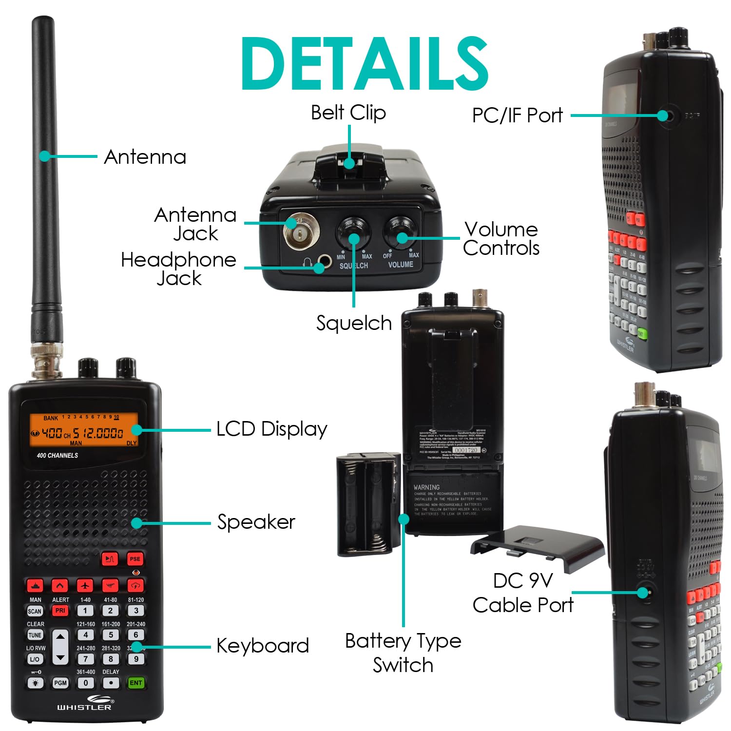 Whistler WS1010 Analog Handheld Scanner – 400 Channels, Skywarn, Same Weather Alerts, Spectrum Sweeper, PC Programmable, Service Banks for Police, Fire, Marine, Air & Ham – Black