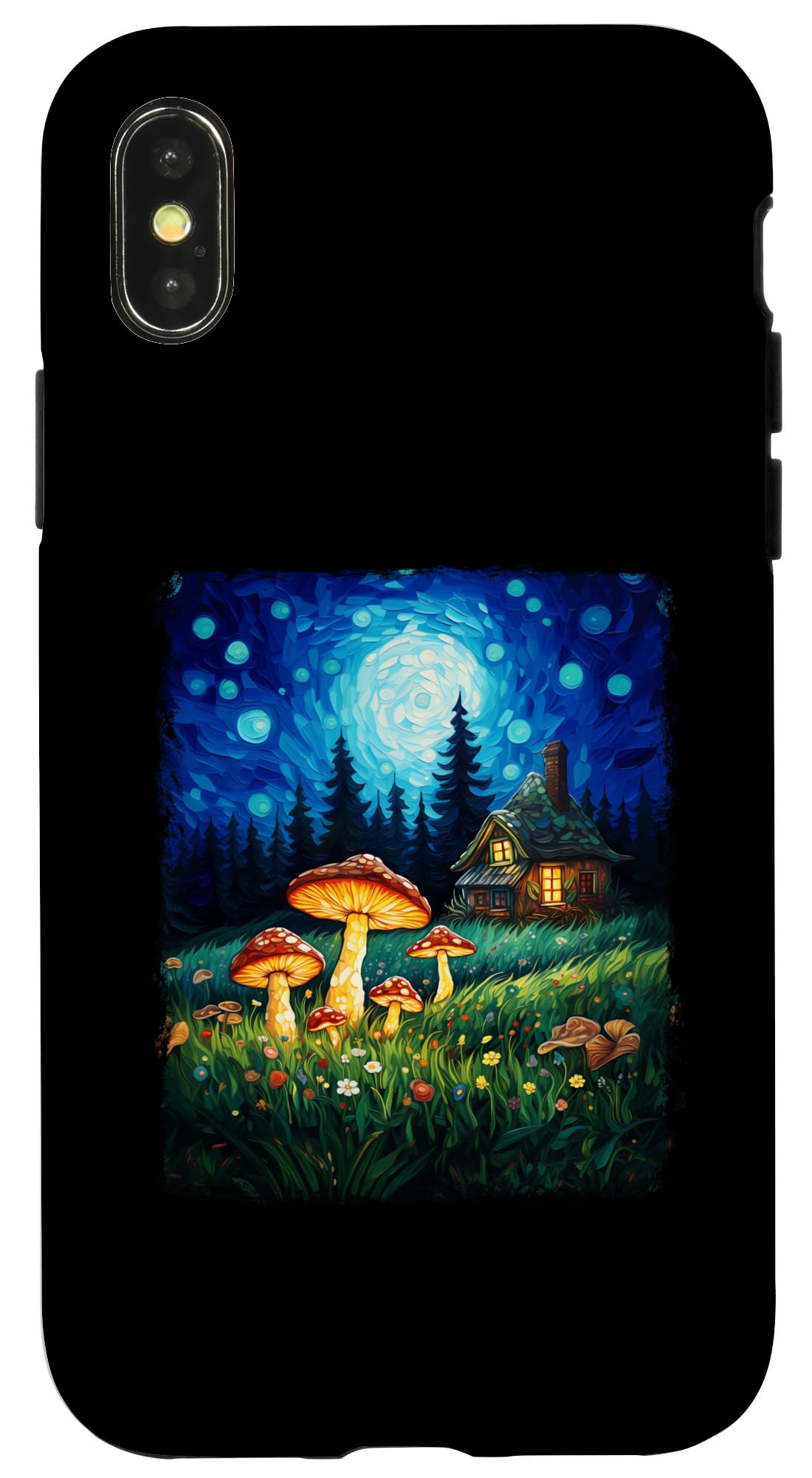iPhone X/XS Cottagecore Aesthetic Nature Mushroom Starry Night Painting Case