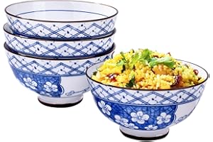 BOSILI Chinese Special Blue and White Rice Bowls Sushi Bowl Set of 4 Suitable for Soup