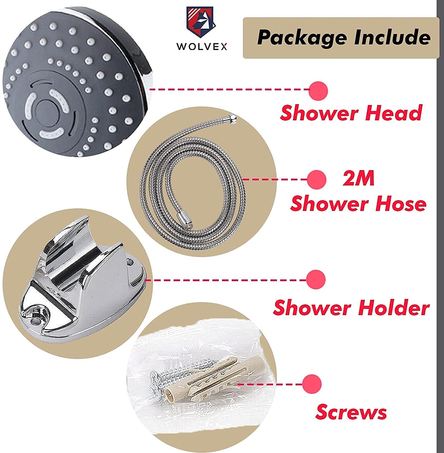 HOUSLER® Multi Function Shower Head, 2 Meter Long Stainless Steel Hose