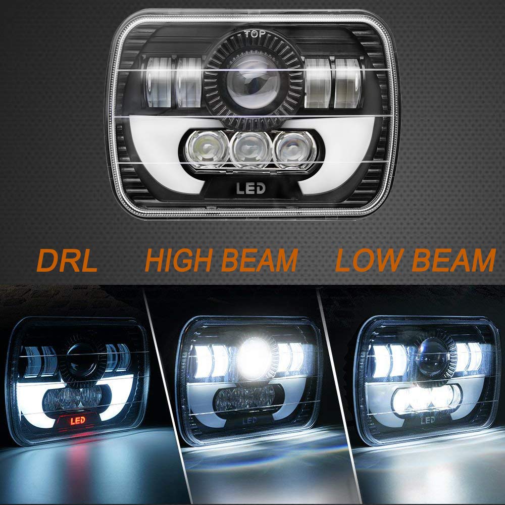 AMUNIESUN DOT Pair 105W 7x6 5x7 LED Headlight H4 Plug HiLo Halo DRL