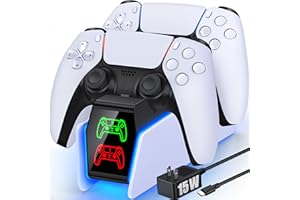 SVETAECHO PS5 Controller Charger Station for PlayStation 5 Controllers with LED Light Dual Stand Charger Dock, PS5 Controller Charging Station Accessories for PlayStation 5 Storage Kit with AC Adapter