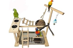 TFWADMX Parrots Playground Bird Play Stand Natural Wood Parrot Perch Gym Playpen Parakeet Nest with Feeder Cups Ladders Lovebirds Cage Accessories Toy Exercise Activity Center for Conure Cockatiel Lovebirds
