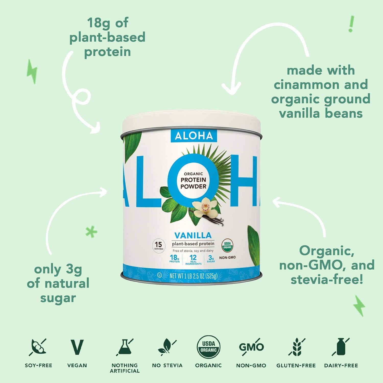 Plant-Based Protein Powder | Organic Vanilla Keto Friendly Vegan Protein with MCT Oil, 18.5 oz, Makes 15 Shakes, Vegan, Gluten Free, Non-GMO, Stevia Free & Erythritol Free, Soy Free, Dairy Free & Only 3g Sugar: Health & Personal Care