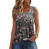 Zeagoo Womens Tank Tops Summer Sleeveless Loose Fit Square Neck Pleated Shirts Banded Basic Casual Trendy Clothes