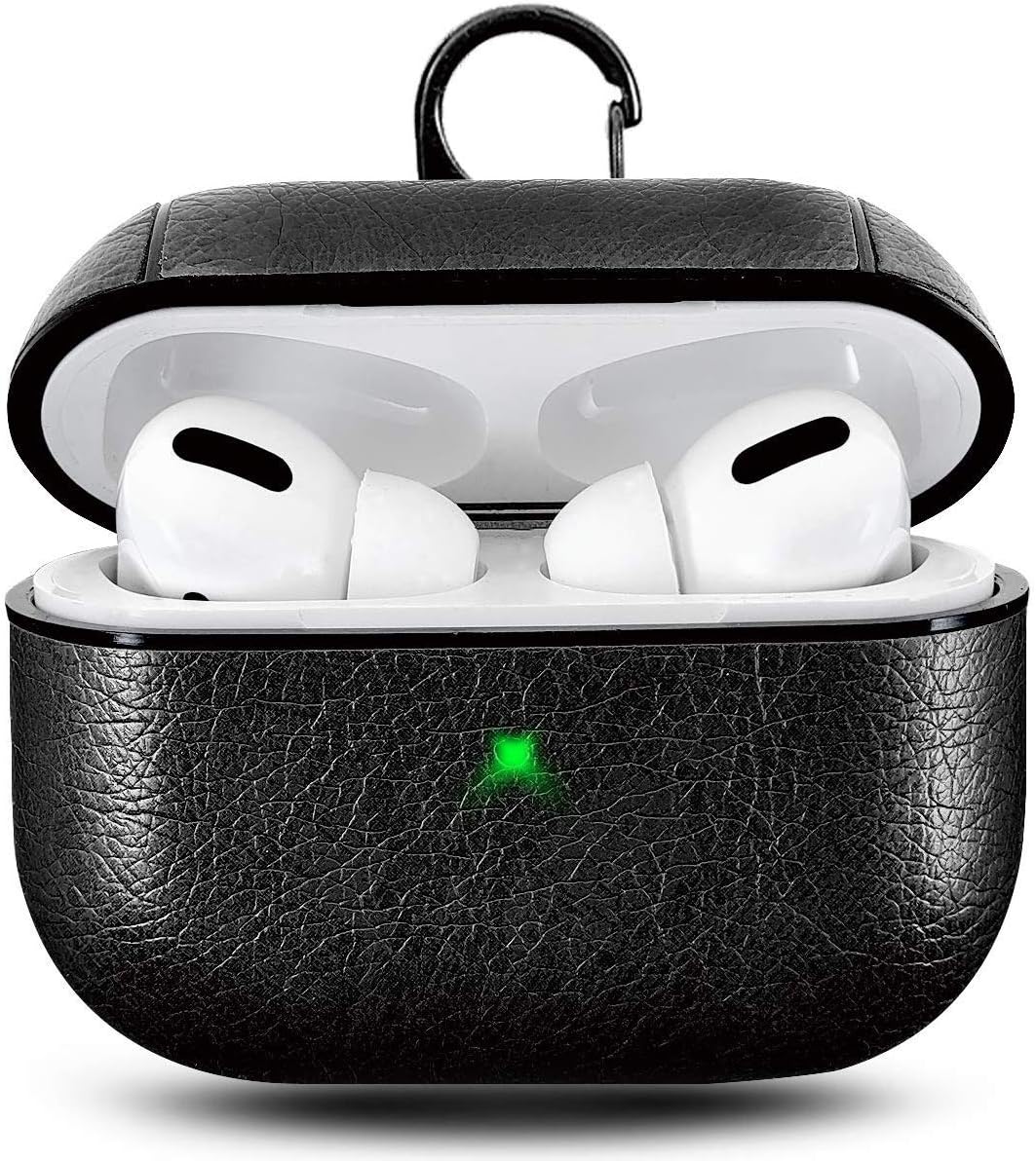 Vaku Luxos AirPods Pro Leather Case (2019 Released) Vintage Matte Finished with Aluminum Keychain Hook Skin Fit AirPods Pro Case Cover - Black