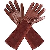 Acdyion Gardening Gloves for Women/Men Rose Pruning Thorn & Cut Proof Long Forearm Protection Gauntlet, Resistant Thick Cowhide Leather Work Garden Gloves