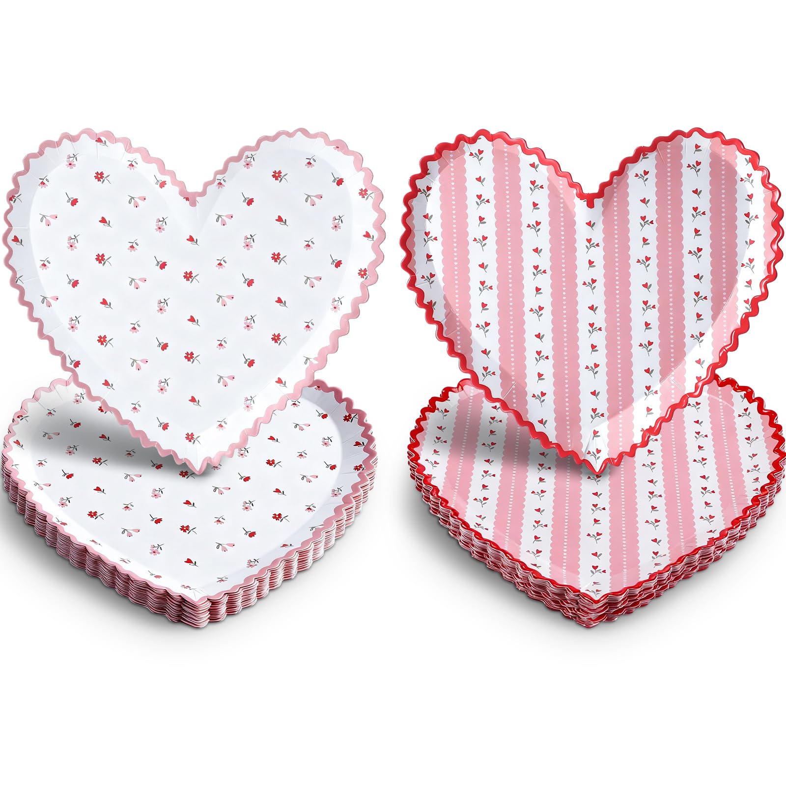 Photo 1 of Yungyan 50 Pcs Valentines Scalloped Heart Disposable Plates Bulk 9 Inch Vintage Rose Heart Paper Plates Pink Dinner Dessert Plate Party Supplies for Valentines Day Decoration Women, 2 Styles