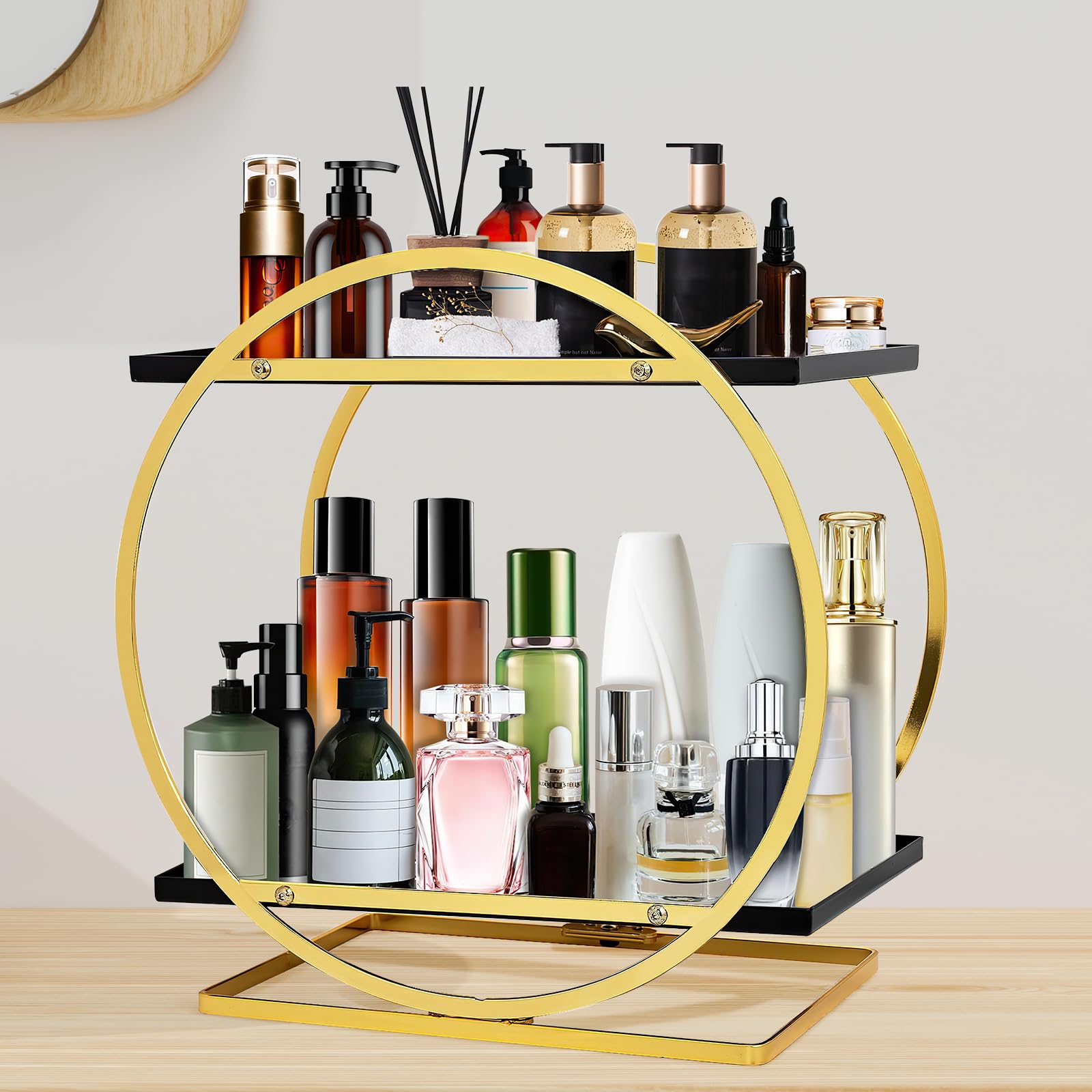 Photo 1 of Hugnew Perfume Organizer for Dresser, 2 Tier Makeup Organizer for Vanity, Bathroom Counter Organizer, Cosmetic Display Storage Gifts for Women (Black Gold)