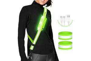 Ylzzrs LED Belt Reflective Sash for Walking at Night,High Visibility Adjustable Night Running Safety Gear,Light Up Running Belt Reflective Gear with Phone Bag/Armband for Runners Walkers Men Women