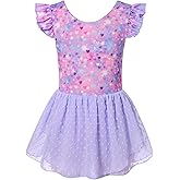 Funnycokid Ballet Leotard for Girls Dance Leotards with Skirt Toddler Ruffle Sleeve Ballerina Outfit