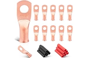RED WOLF 8 AWG 1/4" Battery Cable Lug 12 PCS w/3:1 Heat Shrink Tubing for Wiring Insulation Black Red 12 PCS for Automotive Electrical 8 Gauge Wire Copper Lug Marine Grade M6 Ring Terminal Ends