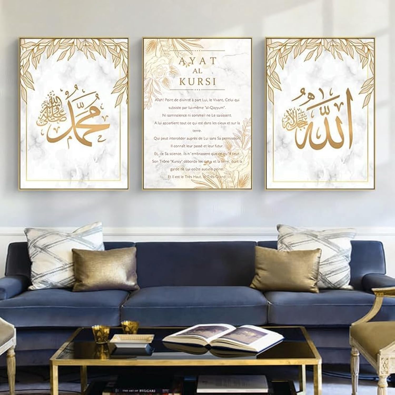 QPLGTU Islamic Art Canvas, Arabic Wall Decor Set, Living & Bedroom Frameless Posters (Style 9, 3pcs, 20x30cm)