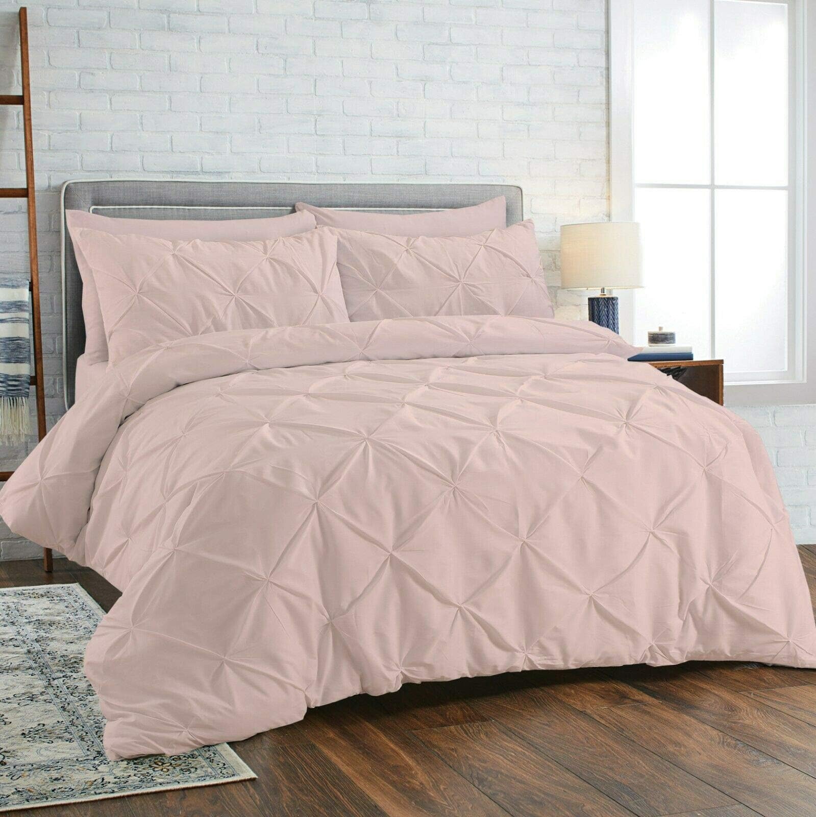 Great Knot Pinch Pleated Pintuck Duvet Cover Set With Pillow Cases 100% Percale Egyptian Cotton Bedding Quilt Sets (Soft Pink, King)