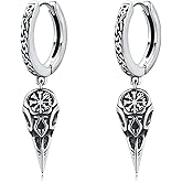 YAFEINI Raven Skull Hoop Earrings for Men S925 Sterling Silver Viking Crow Bird Skull Dangle Drop Earrings Norse Gothic Jewelry Halloween Gifts for Husband Dad Women