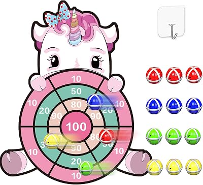 JKGIFTS 25 Inch Unicorn Dart Board Kids Toys 12 Sticky Balls Gift