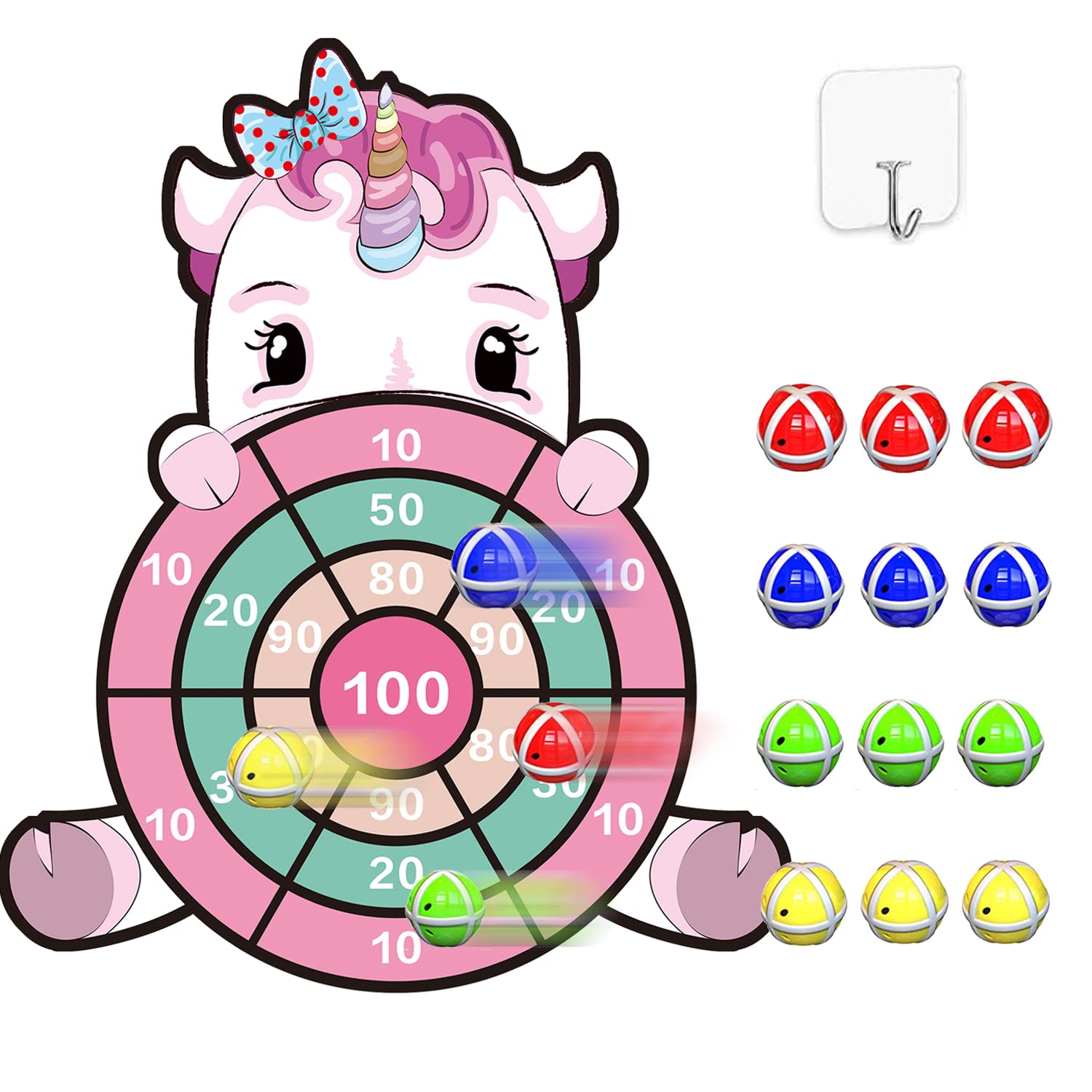 25 Inches Unicorn Gifts for Girls, Girls Toys Dart Board Kids Toys for Age 4-9 with 12 Sticky Balls Gifts for 2-9 Year Old Kids Toys Birthday for Boys Kids Age 4-9 Easter Garden Games Christmas Easter