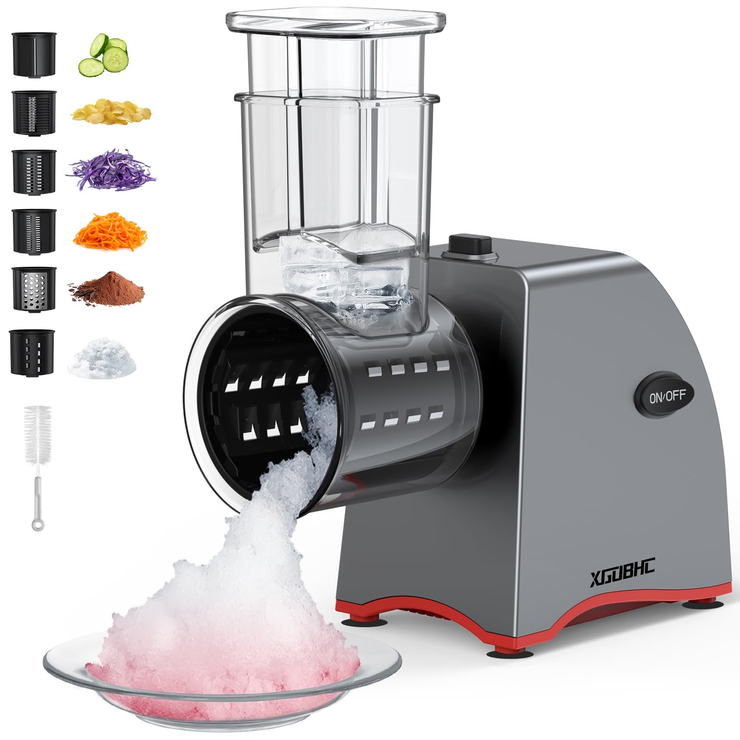 Photo 1 of Electric Cheese Grater, Upgraded Salad Maker with 6 Replaceable Stainless Blades, 250W Electric Cheese Shredder, Multi-Function Kitchen Slicer Ice Shaver for Cheeses, Fruits, Vegetables, Nuts, Ice
