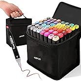 Kebuye 48 Colors Alcohol Markers Set, Dual Tips Blender Art Markers for Drawing Sketching Coloring Artist Pens and Underlining, Professional Permanent Sketch Marker for Kids adult coloring