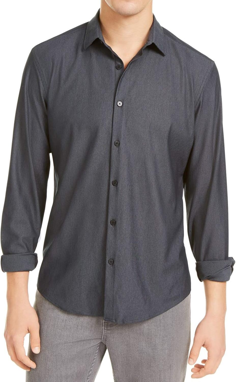Alfani Mens Shirt Long Sleeve Knit Button Up Stretch Black XL at Amazon