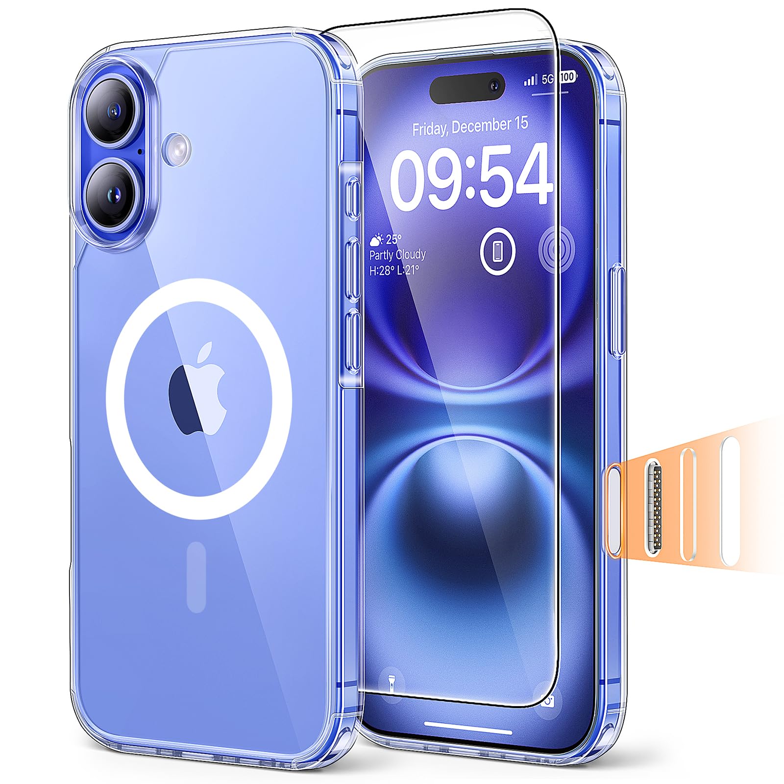 Photo 1 of TAURI 3 in 1 for iPhone 16 Plus Case, Camera Control Compatible with MagSafe, with 2X Screen Protectors, Military-Grade Protection, Slim Magnetic Phone Case for 16 Plus 6.7", Clear