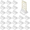 24 PCS Plastis Place Card Holders, Small Wedding Table Place Cards Holder Acrylic Table Sign Stands for Wedding Cards, Photos,Memos,Pictures Display (0.75×0.75 in)
